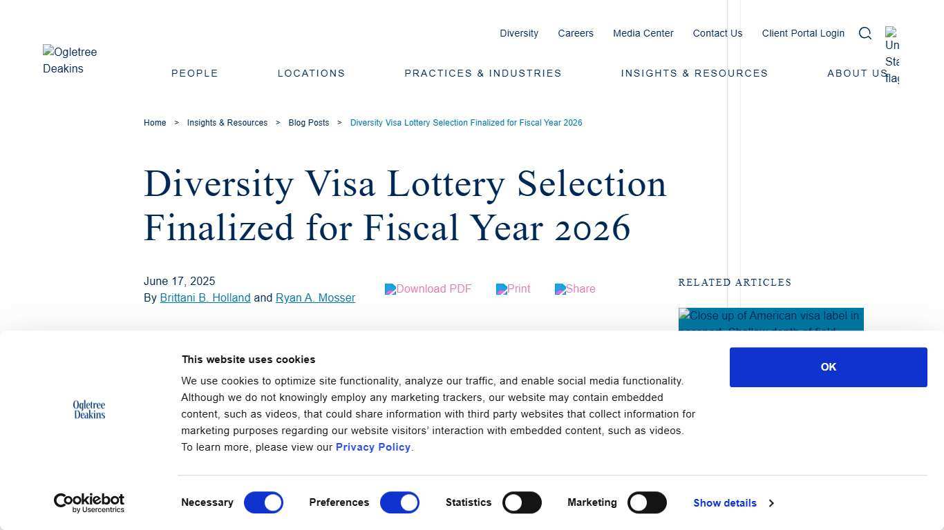 Diversity Visa Lottery Selection Finalized for Fiscal Year 2026 - Ogletree